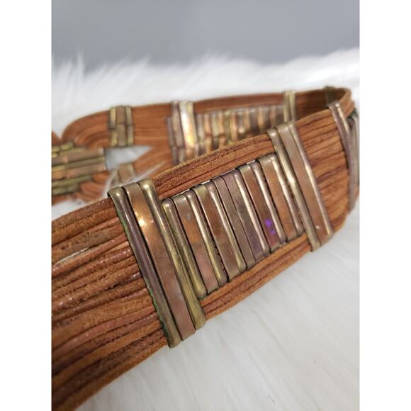 GORGEOUS Georgia Leather Brass Statement Belt y2k boho western 80s 90s‎ mom - Picture 4 of 8
